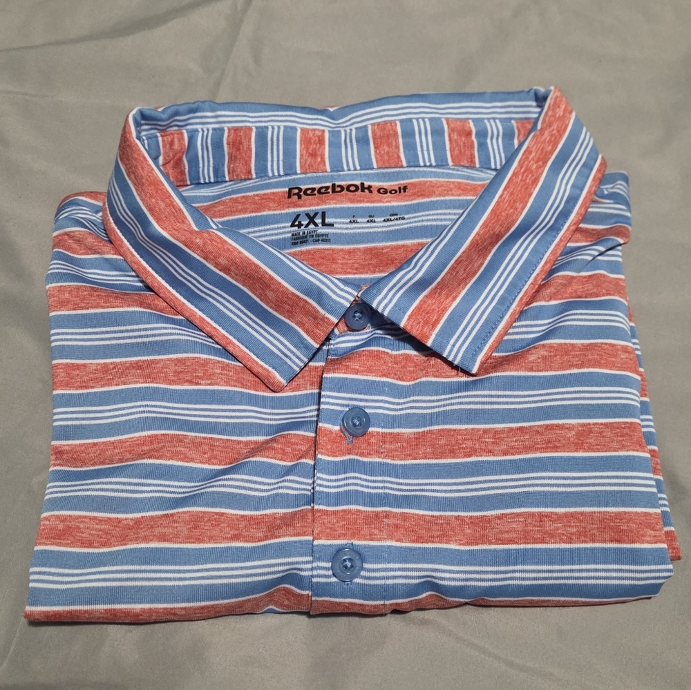 Reebok Men’s Striped Polo Shirt - Red & Blue